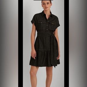 Lauren Ralph Lauren Women's Plus Pocketed Belted Button Up Dress Nightfall